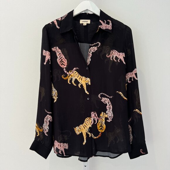 L'AGENCE BLACK MULTI SILK TIGER PRINT SHIIRT SIZE S/P NWOTS! - Picture 2 of 15